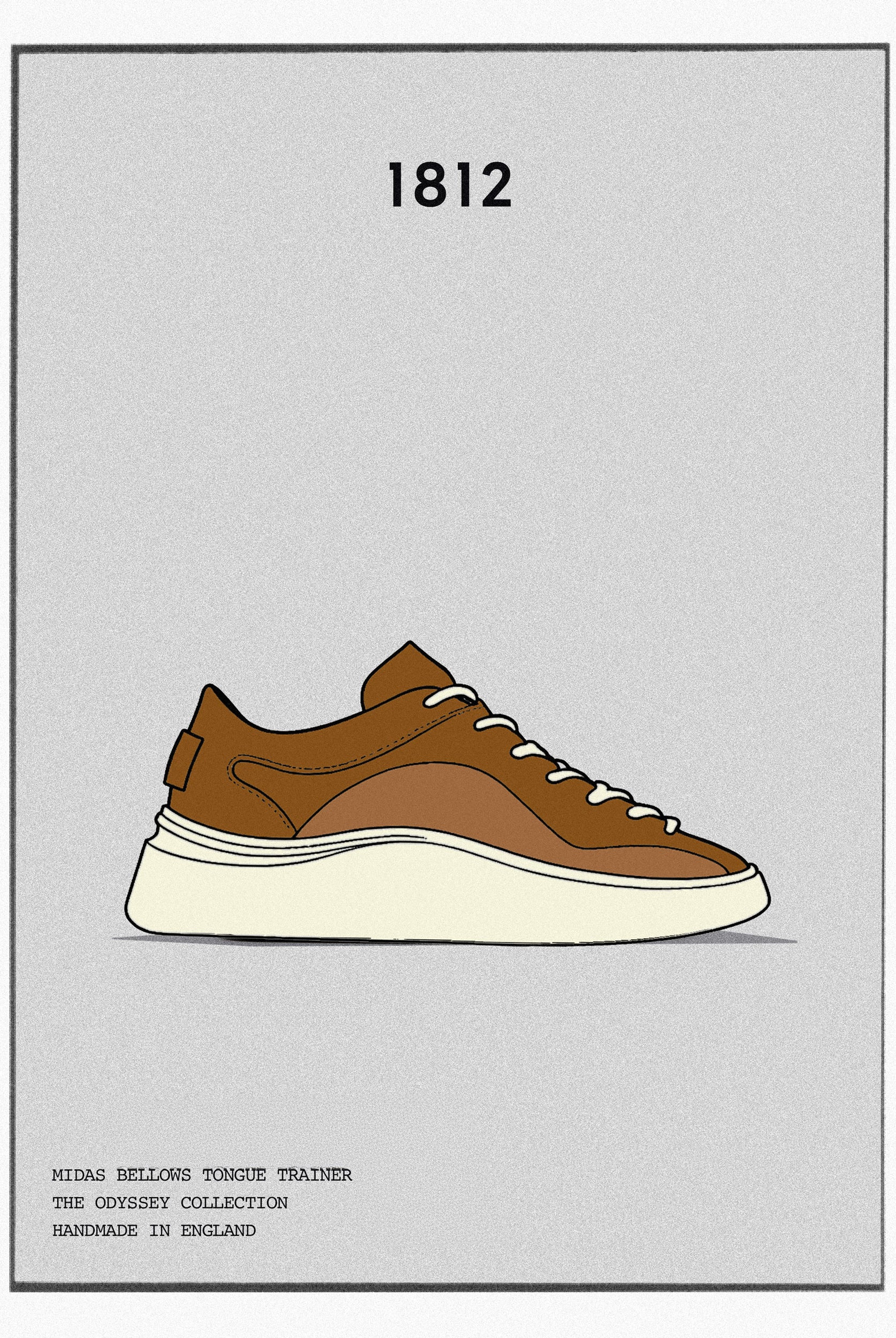MIDAS BELLOWS TONGUE SNEAKER IN TAN ON OFF WHITE, HANDMADE IN ENGLAND, LIMITED EDITION, 1812