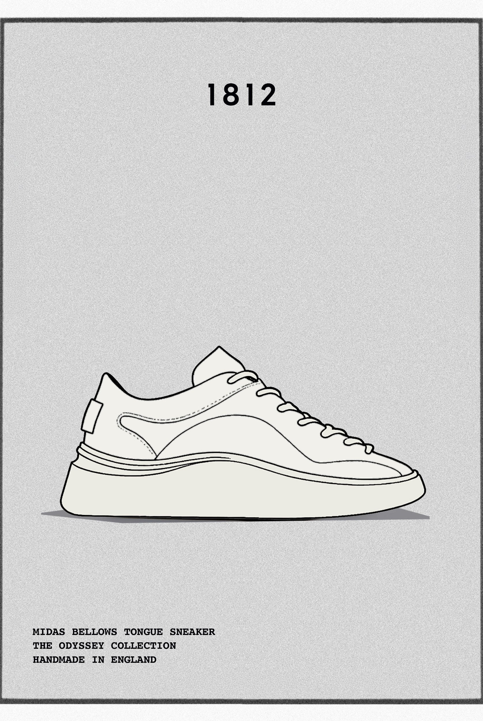 1812 MIDAS BELLOWS TONGUE LUXURY SNEAKER IN OFF WHITE, DEER SKIN, HANDMADE IN ENGLAND