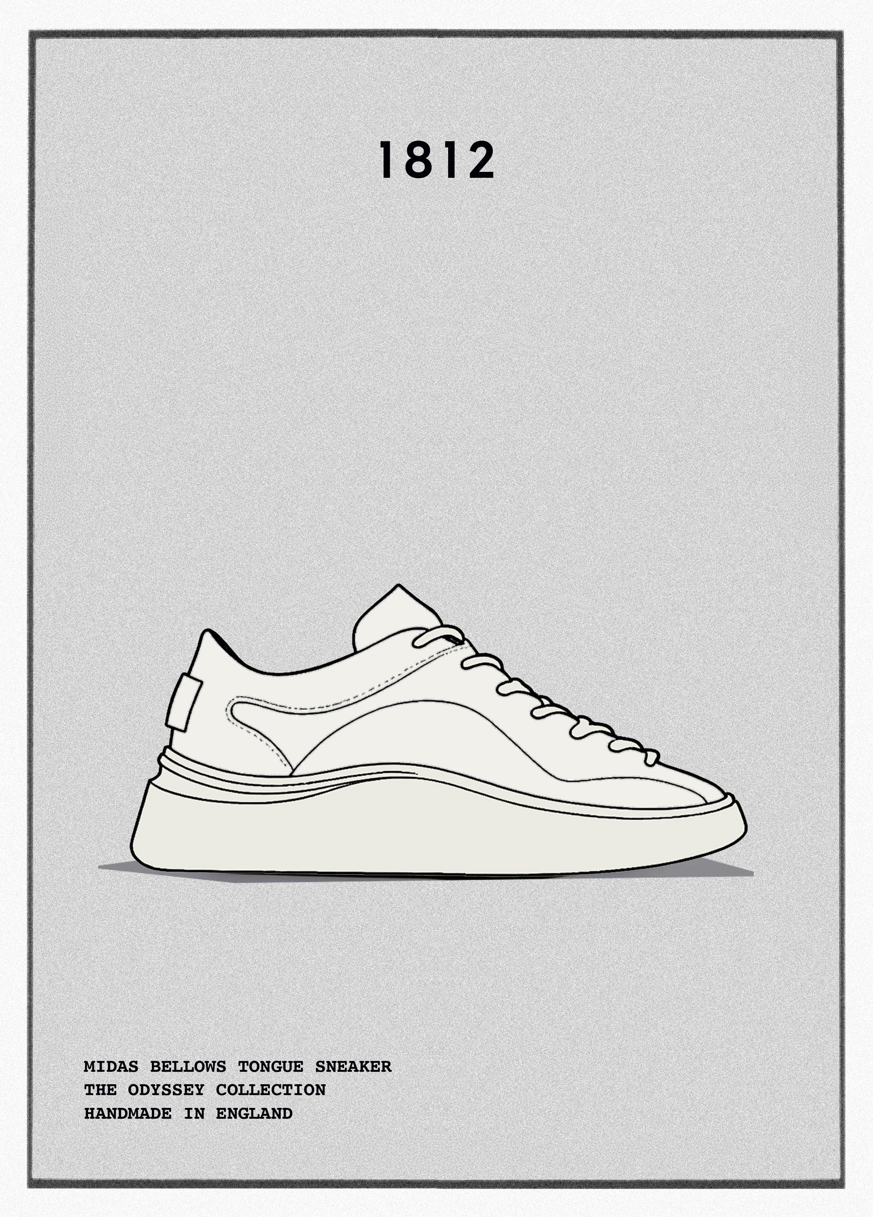 1812 MIDAS BELLOWS TONGUE LUXURY SNEAKER IN OFF WHITE, DEER SKIN, HANDMADE IN ENGLAND