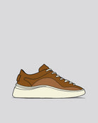 1812 MIDAS BELLOWS TONGUE LUXURY SNEAKER IN TAN ON OFF WHITE, DEER SKIN, HANDMADE IN ENGLAND